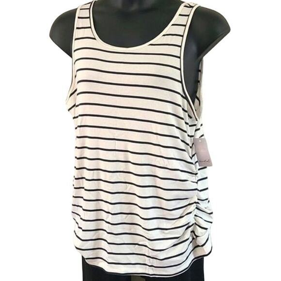 A Glow Maternity Black & White Striped Ruched Tank Top - Size XXL - NWT - Picture 2 of 5